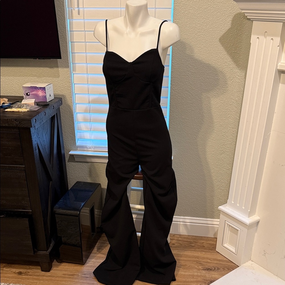 Fashion Nova Black Spaghetti-Strap Jumpsuit M